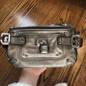 Chloe wristlet in metallic gunmetal